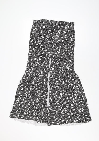 Boohoo Womens Black Floral Viscose Flare Skirt Size 14