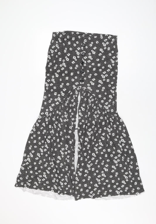 Boohoo Womens Black Floral Viscose Flare Skirt Size 14