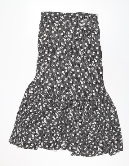 Boohoo Womens Black Floral Viscose Flare Skirt Size 14