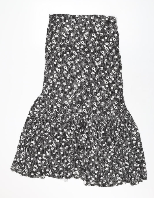 Boohoo Womens Black Floral Viscose Flare Skirt Size 14