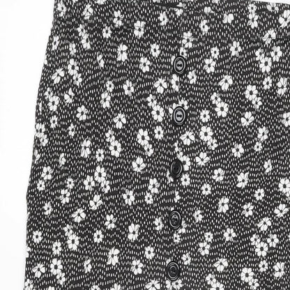 Boohoo Womens Black Floral Viscose Flare Skirt Size 14