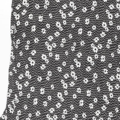 Boohoo Womens Black Floral Viscose Flare Skirt Size 14