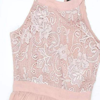 Paisley London Womens Pink Floral Polyester A-Line Size 12 Round Neck Zip