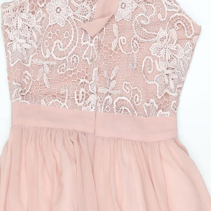 Paisley London Womens Pink Floral Polyester A-Line Size 12 Round Neck Zip