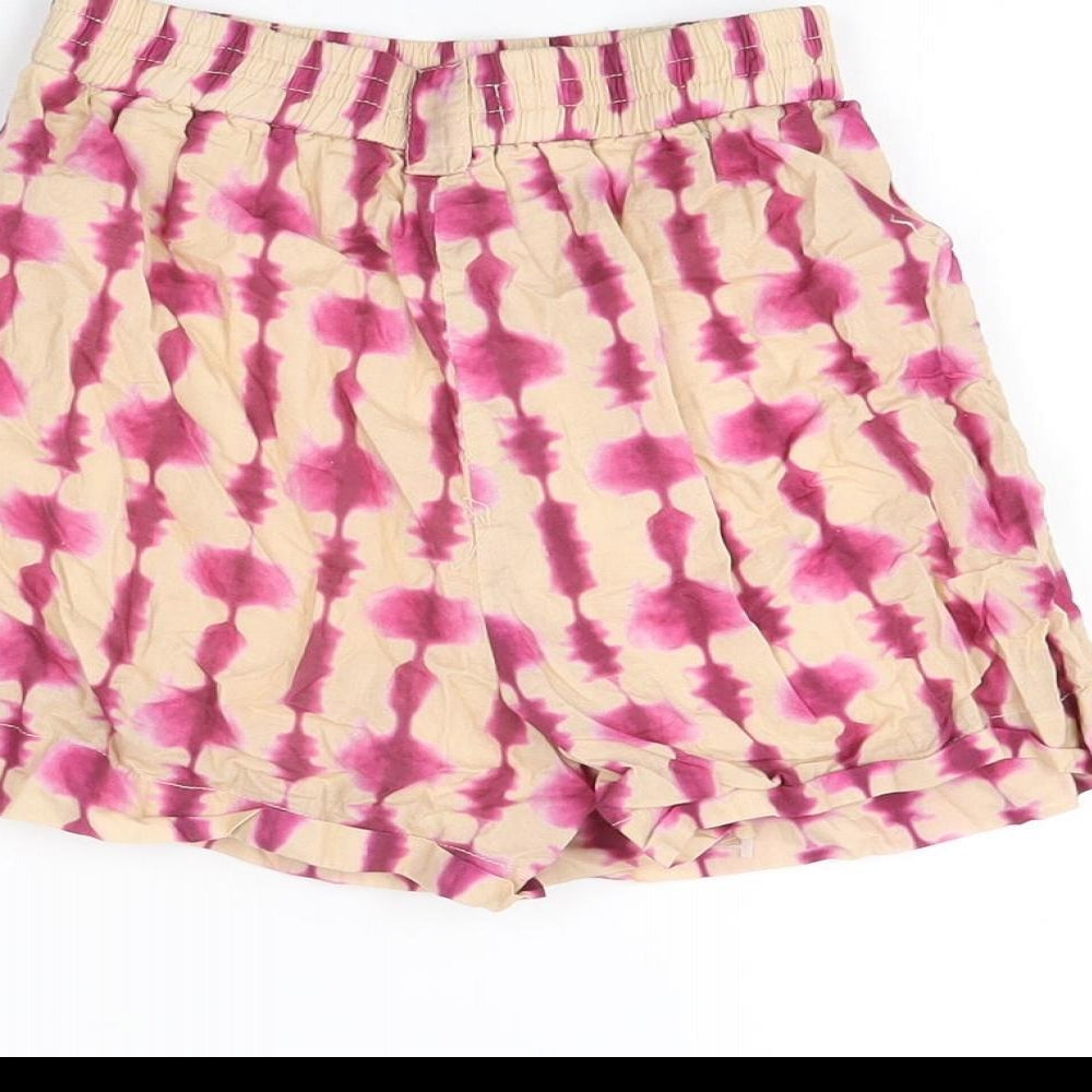 Zara Girls Beige Geometric Cotton Bermuda Shorts Size 10 Years Regular