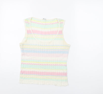ESCADA Womens Multicoloured Geometric Viscose Basic T-Shirt Size S Scoop Neck