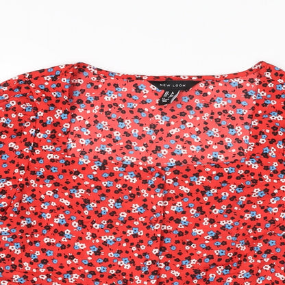 Womens UK Size 6 New Look Red Basic Button-Up