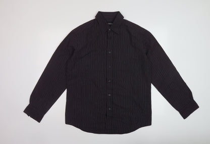 Autograph Mens Purple Striped Polyester Button-Up Size M Collared Button