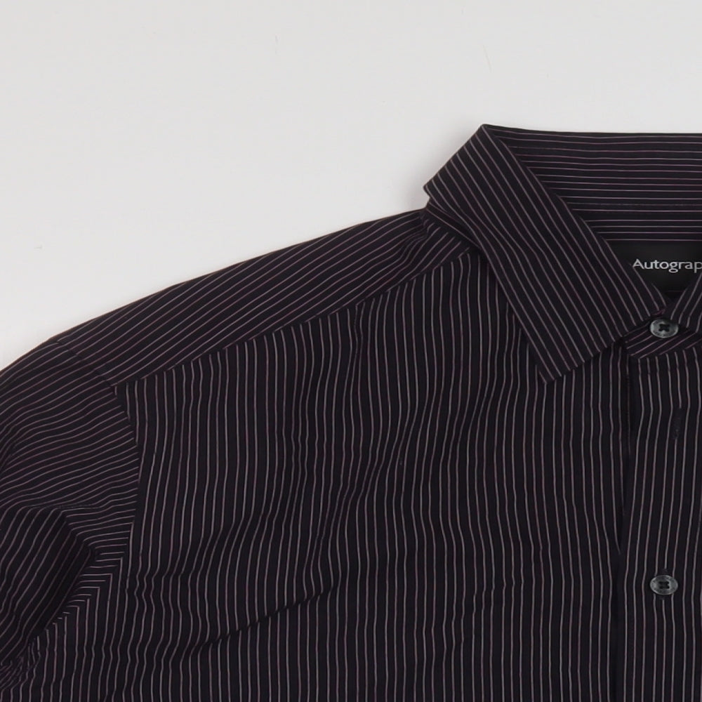 Autograph Mens Purple Striped Polyester Button-Up Size M Collared Button