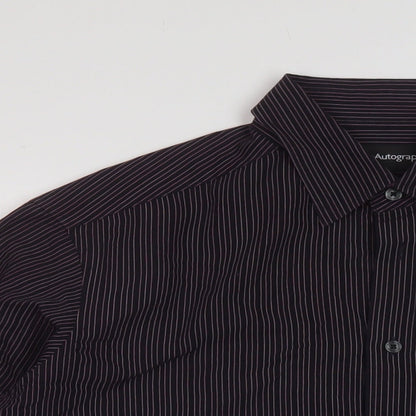 Autograph Mens Purple Striped Polyester Button-Up Size M Collared Button