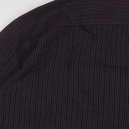 Autograph Mens Purple Striped Polyester Button-Up Size M Collared Button