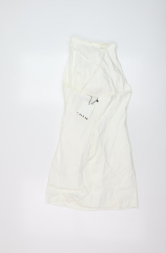Zara Womens Ivory Linen Mini Size S Square Neck Zip