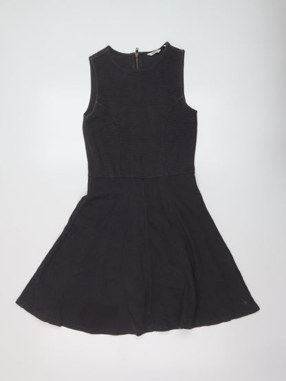 Jack Wills Womens Grey Cotton Skater Dress Size 6 Round Neck Zip