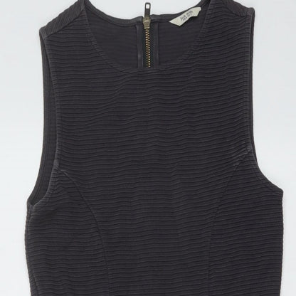 Jack Wills Womens Grey Cotton Skater Dress Size 6 Round Neck Zip