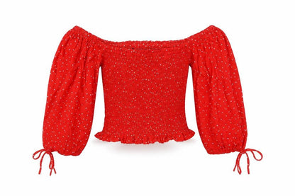 New Look Womens Red Polka Dot Viscose Cropped Blouse Size 6 Square Neck