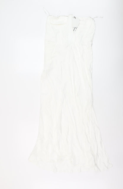 Zara Womens White Viscose A-Line Size M Off the Shoulder Zip
