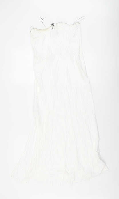 Zara Womens White Viscose A-Line Size M Off the Shoulder Zip