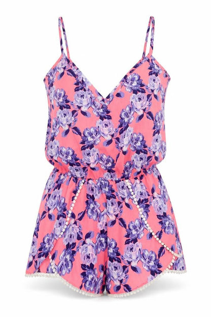 New Look Womens Pink Floral Polyester Playsuit One-Piece Size M Pullover
