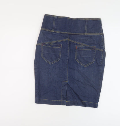Miss Selfridge Womens Blue Cotton Straight & Pencil Skirt Size 10 Button
