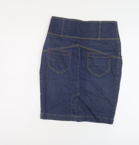 Miss Selfridge Womens Blue Cotton Straight & Pencil Skirt Size 10 Button