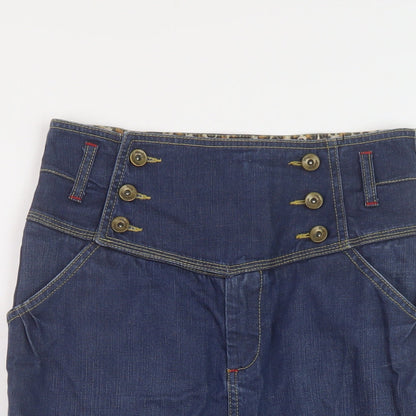 Miss Selfridge Womens Blue Cotton Straight & Pencil Skirt Size 10 Button