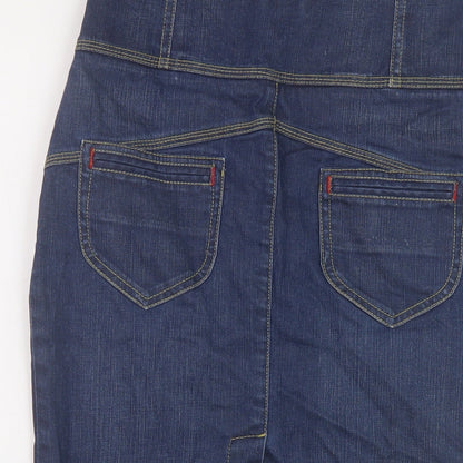 Miss Selfridge Womens Blue Cotton Straight & Pencil Skirt Size 10 Button