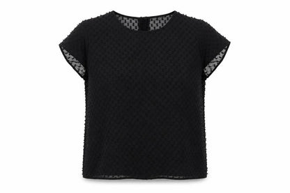 Luxe Womens Black Polyester Basic Blouse Size 14 Round Neck