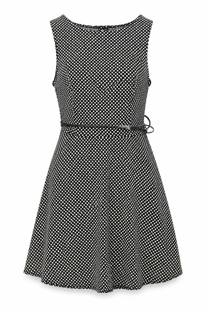 New Look Womens Black Geometric Polyester A-Line Size 8 Round Neck Button