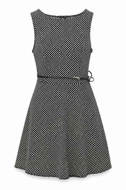 New Look Womens Black Geometric Polyester A-Line Size 8 Round Neck Button