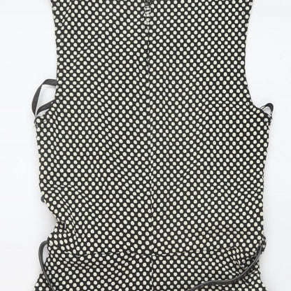 New Look Womens Black Geometric Polyester A-Line Size 8 Round Neck Button