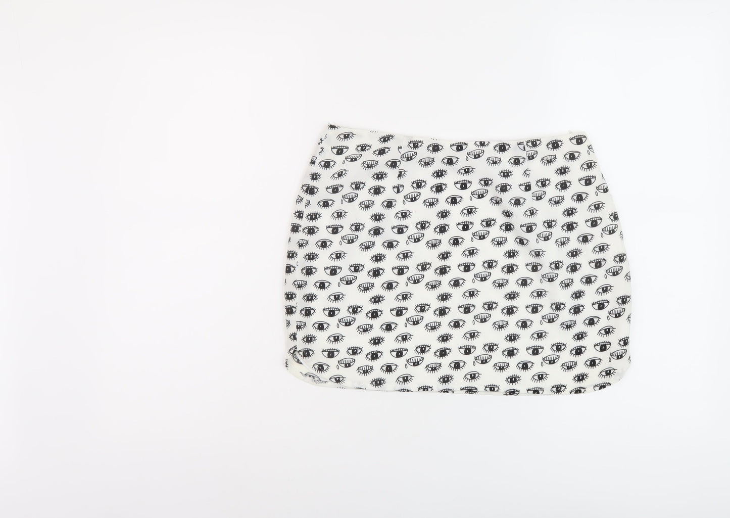 Neon Rose Womens White Geometric Polyester Mini Skirt Size 10 Zip