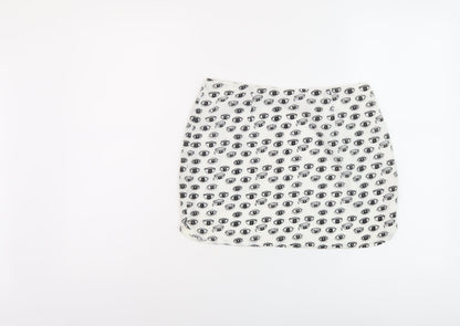 Neon Rose Womens White Geometric Polyester Mini Skirt Size 10 Zip