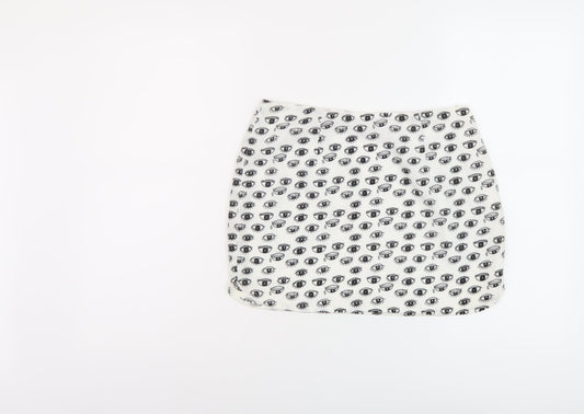 Neon Rose Womens White Geometric Polyester Mini Skirt Size 10 Zip
