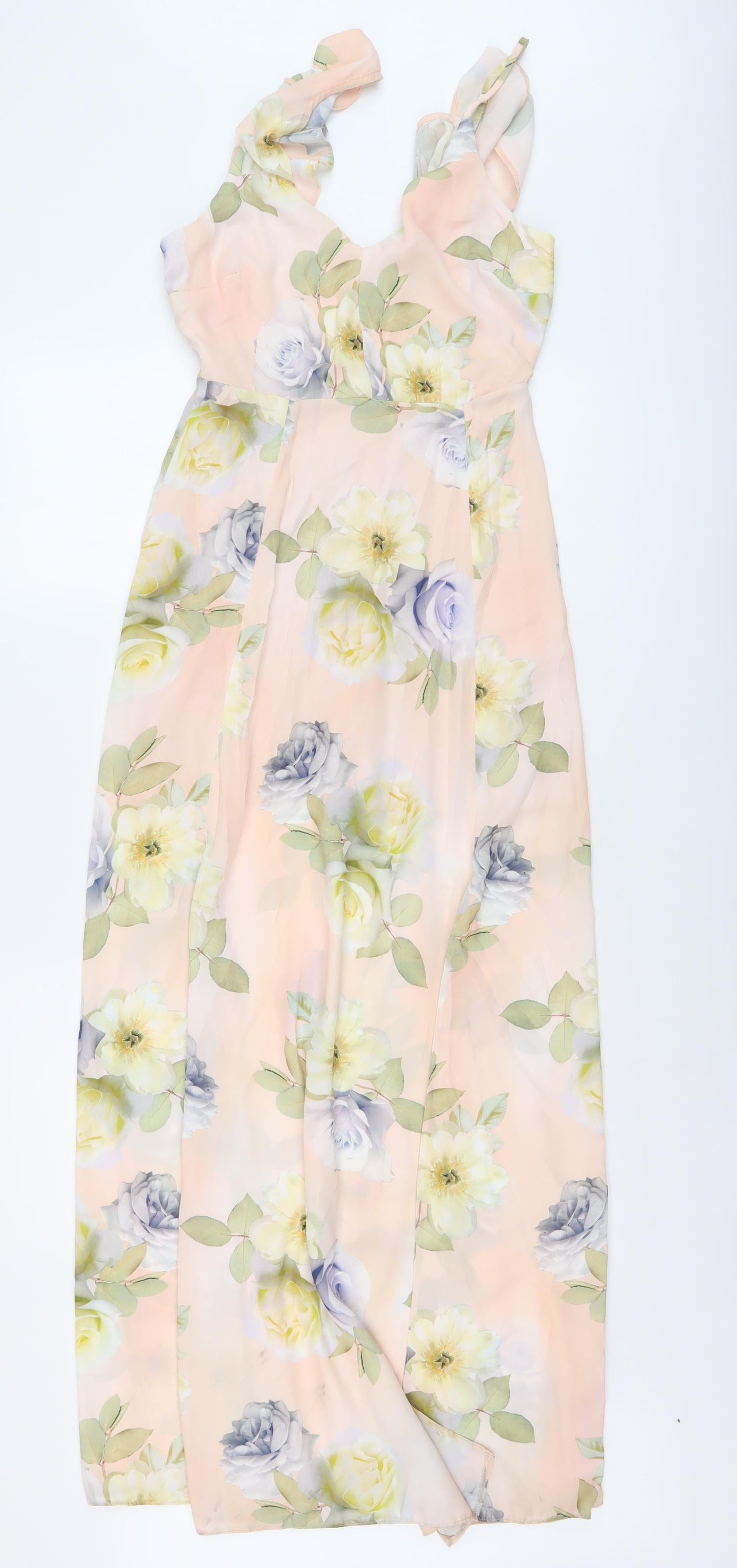 New Look Womens Pink Floral Polyester A-Line Size 8 V-Neck Zip