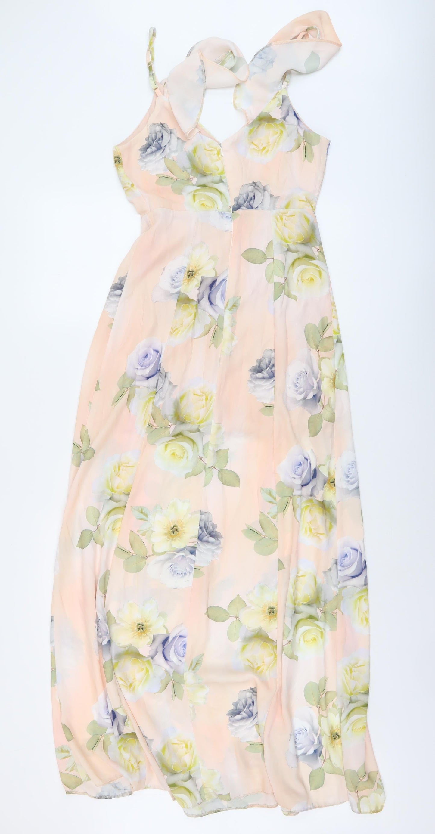 New Look Womens Pink Floral Polyester A-Line Size 8 V-Neck Zip