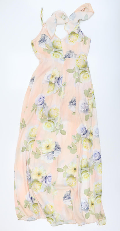 New Look Womens Pink Floral Polyester A-Line Size 8 V-Neck Zip