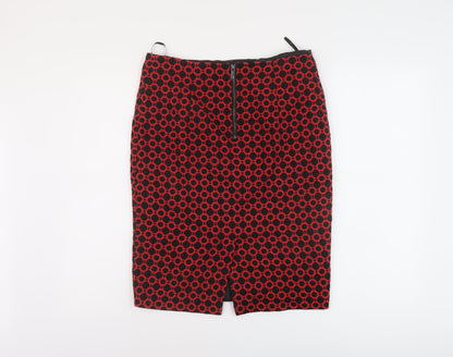 Marks and Spencer Womens Red Geometric Cotton Straight & Pencil Skirt Size 10 Zip
