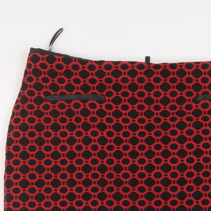 Marks and Spencer Womens Red Geometric Cotton Straight & Pencil Skirt Size 10 Zip