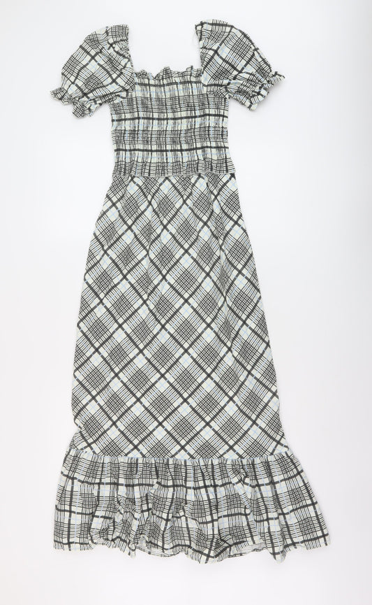 Topshop Womens Multicoloured Plaid Cotton A-Line Size 6 Square Neck Pullover