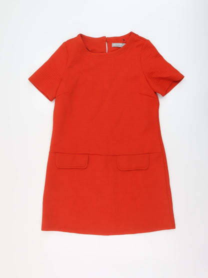 Dorothy Perkins Womens Red Polyester A-Line Size 12 Round Neck Button