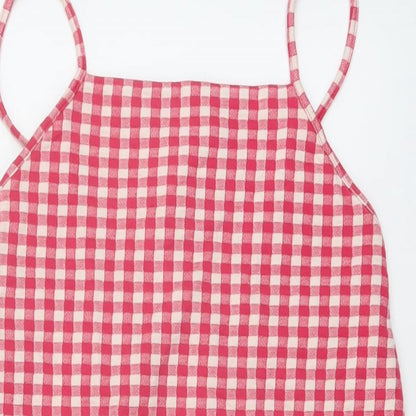 Zara Womens Pink Check Cotton Mini Size M Square Neck Pullover