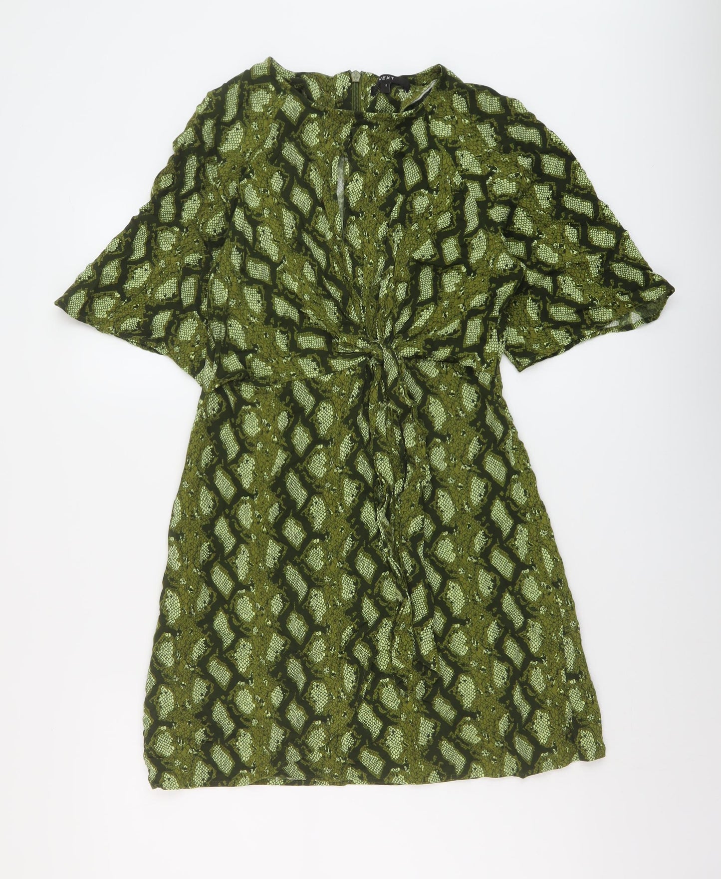 NEXT Womens Green Animal Print Viscose A-Line Size 8 Round Neck Zip