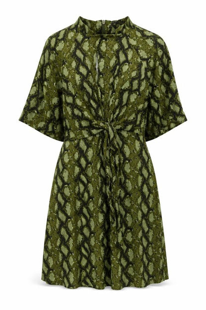 NEXT Womens Green Animal Print Viscose A-Line Size 8 Round Neck Zip