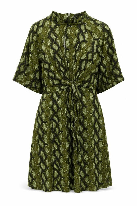 NEXT Womens Green Animal Print Viscose A-Line Size 8 Round Neck Zip