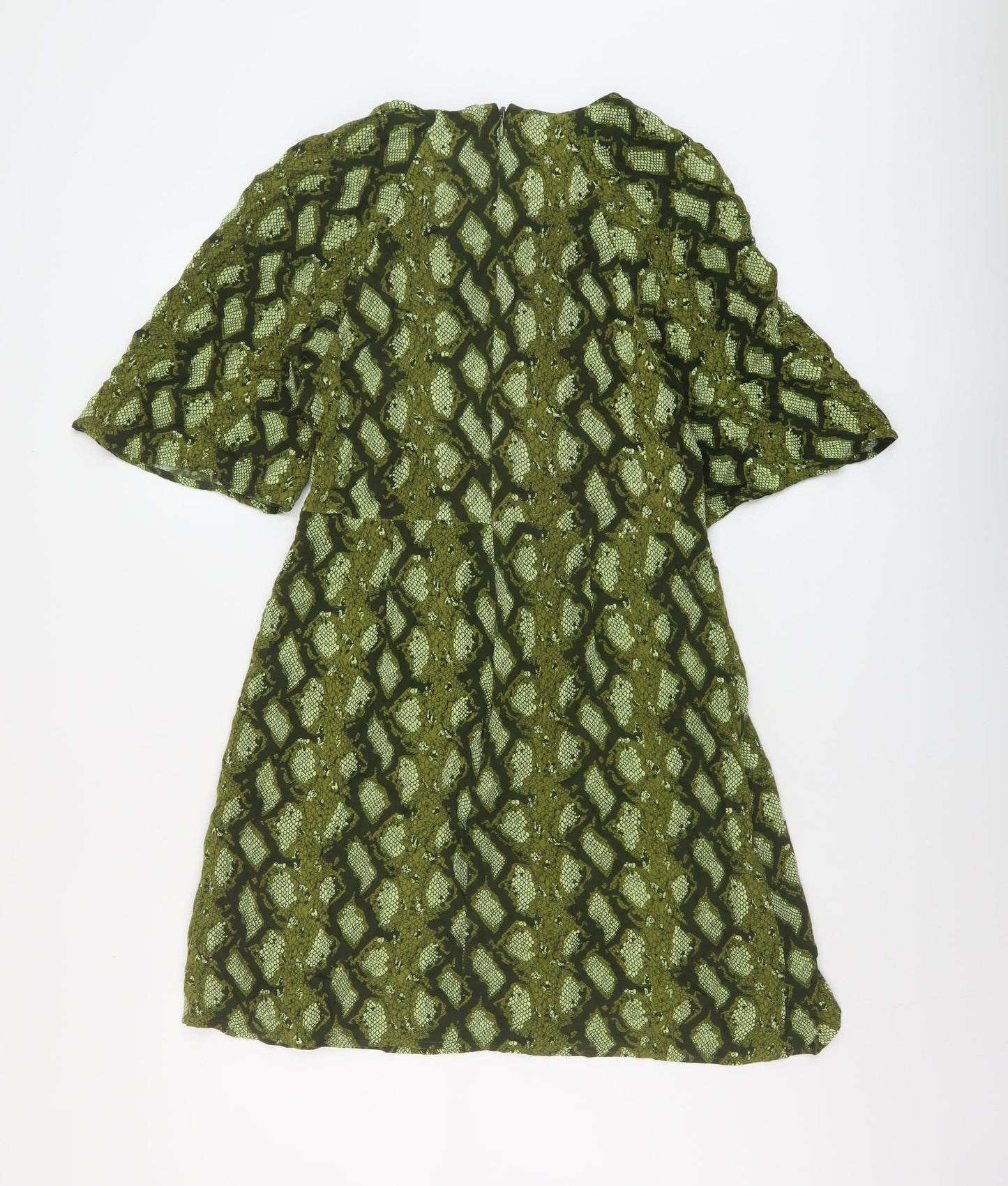 NEXT Womens Green Animal Print Viscose A-Line Size 8 Round Neck Zip