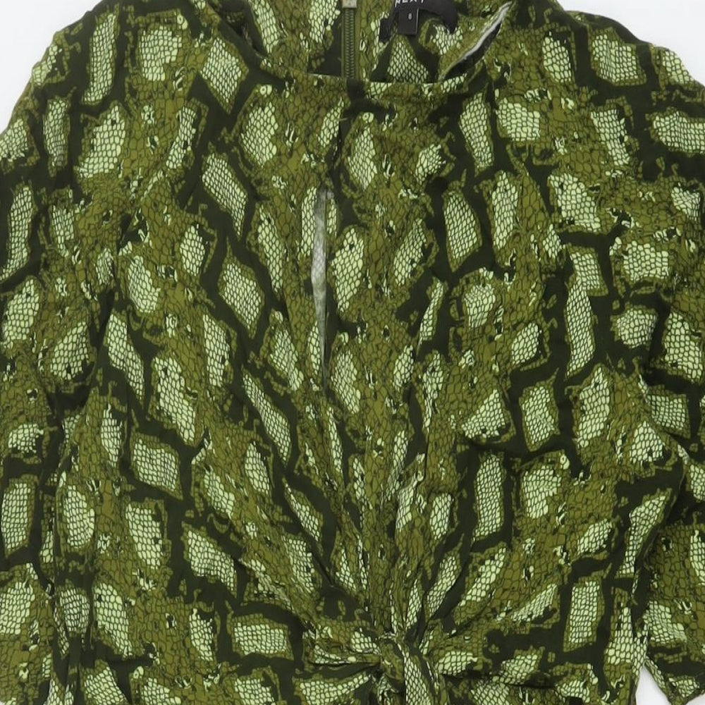 NEXT Womens Green Animal Print Viscose A-Line Size 8 Round Neck Zip