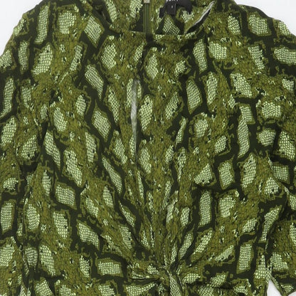 NEXT Womens Green Animal Print Viscose A-Line Size 8 Round Neck Zip