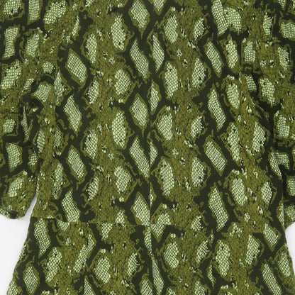 NEXT Womens Green Animal Print Viscose A-Line Size 8 Round Neck Zip