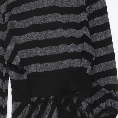 Dorothy Perkins Womens Black Striped Viscose A-Line Size 14 Mock Neck Button