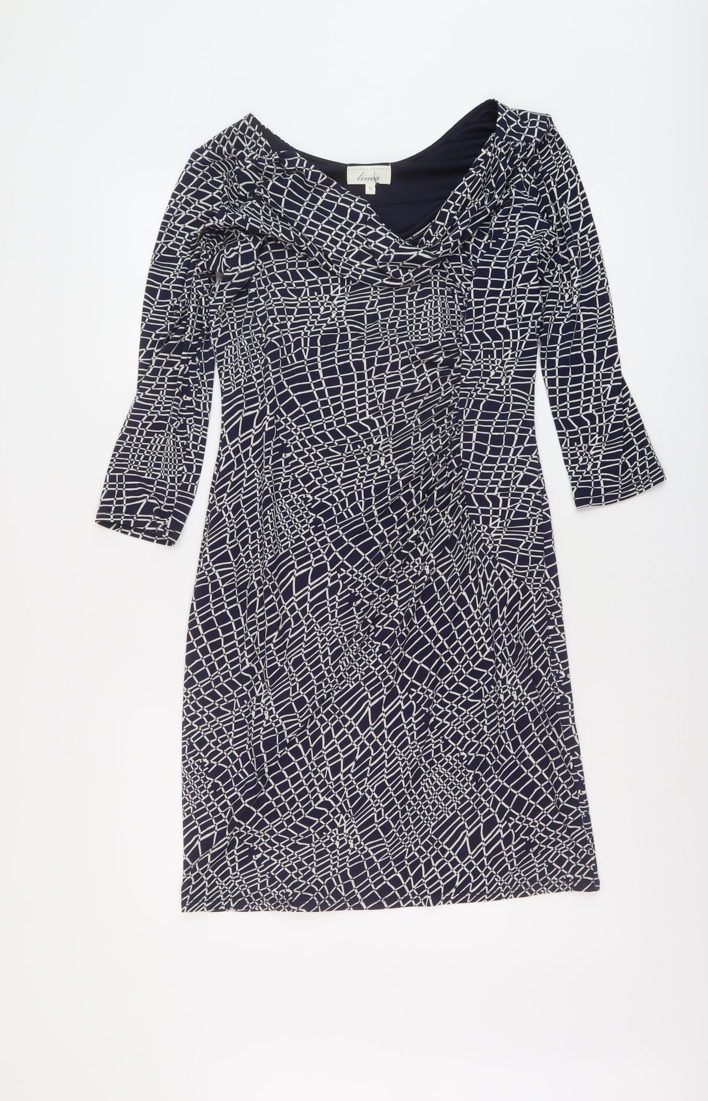 Linea Womens Blue Geometric Polyester Pencil Dress Size 12 Collared Pullover